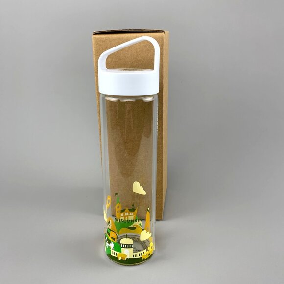 Starbucks You Are Here Collection Wisconsin Glass Water Bottle 18.5 Fl Oz  New - Picture 6 of 11